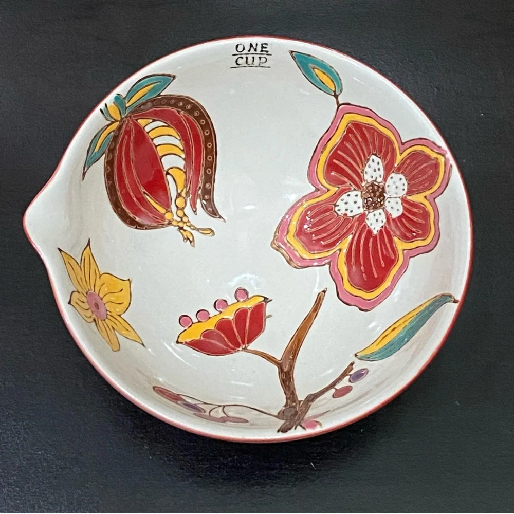 Beautiful Ceramic Nesting Measuring Cups Bowl Fruits & Flowers Design